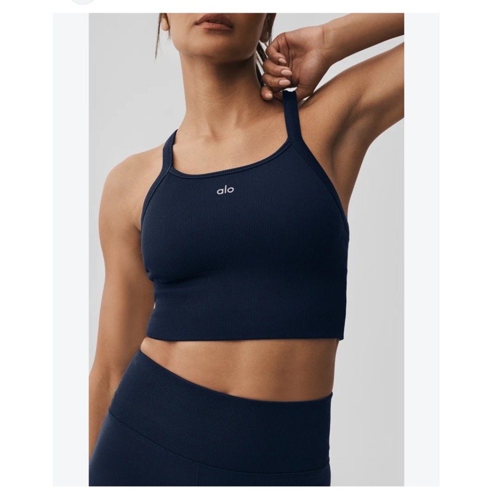 Alo Yoga Seamless Ribbed Favorite Bra Tank Black Racerback Adjustable Small